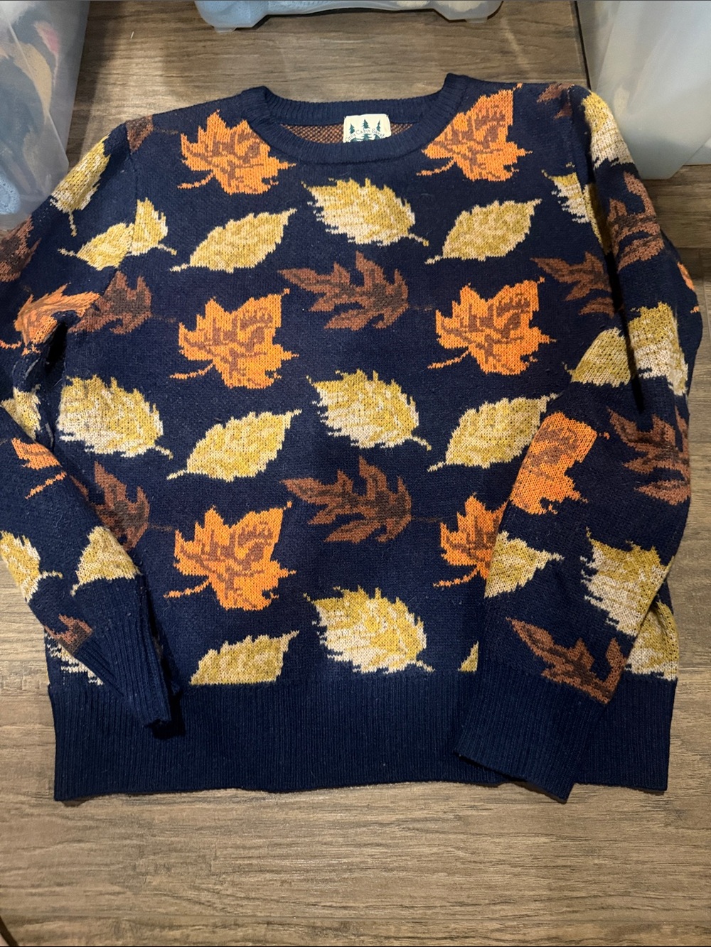 Kiel James Patrick Navy Leaf-Print Crewneck Sweater - Autumn Colors